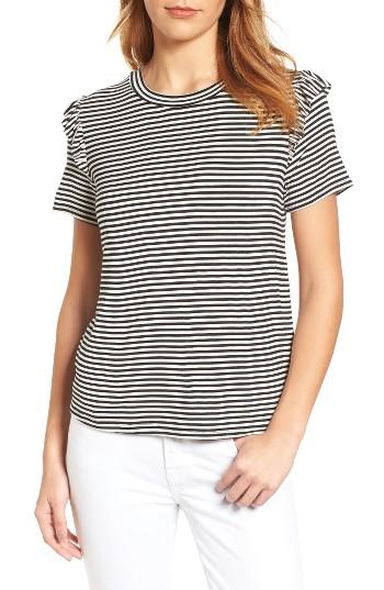 Women's Halogen Ruffle Trim Short Sleeve Tee - Black