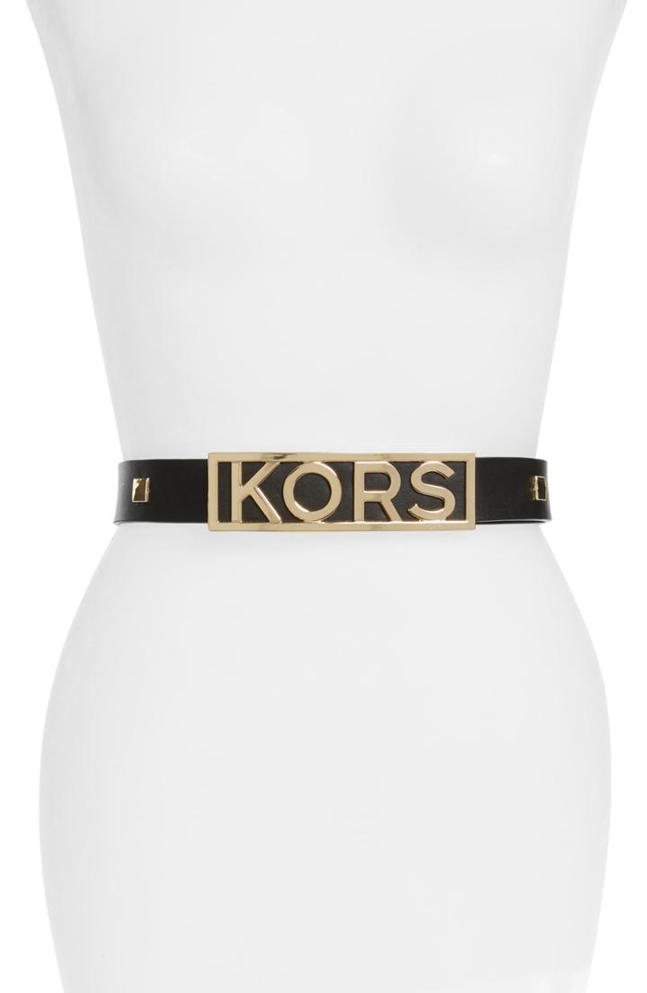 Women's Michael Michael Kors Studded Logo Leather Belt - Black
