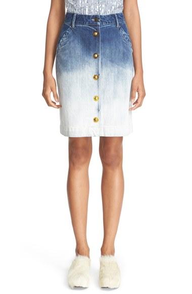 Women's Tomas Maier Ombre Wash Denim Skirt