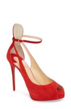 Women's Christian Louboutin Mascaralta Ankle Strap Platform Sandal Us / 35eu - Red