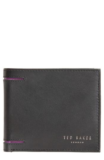 Men's Ted Baker London Figgy Inset Spine Leather Wallet - Black