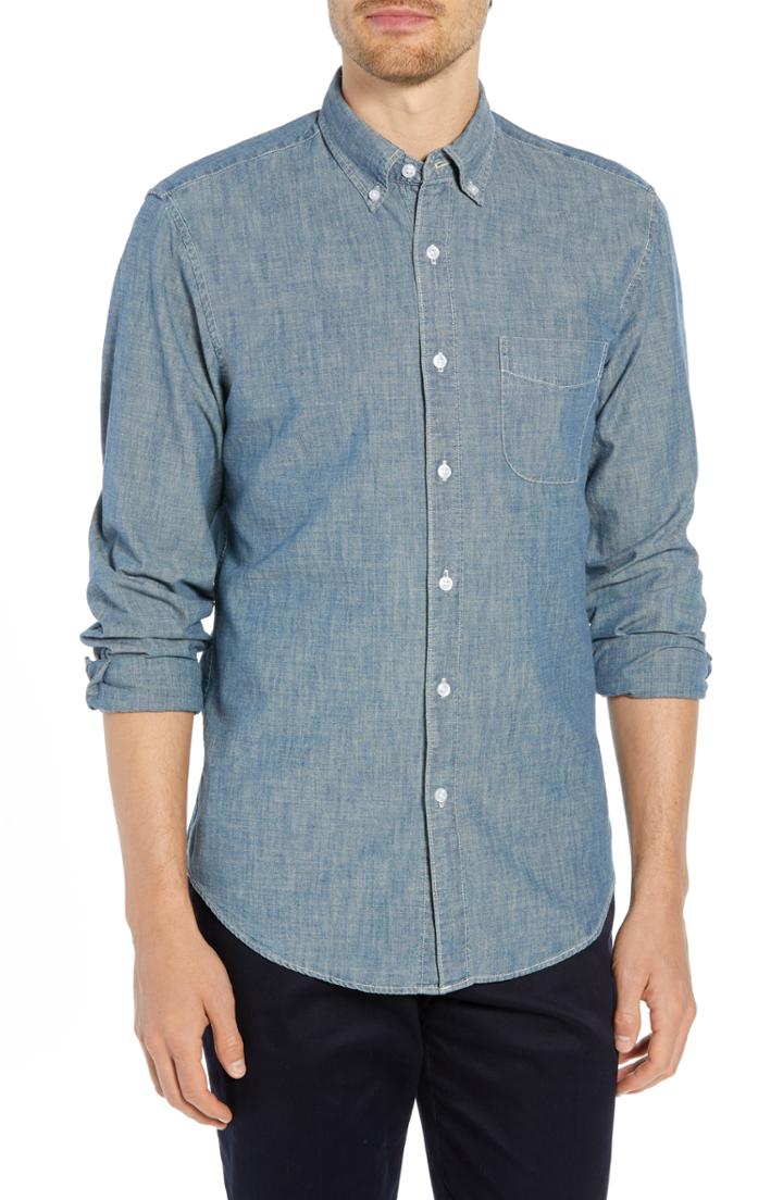 Men's J.crew Slim Fit Indigo Japanese Chambray Shirt, Size - Blue