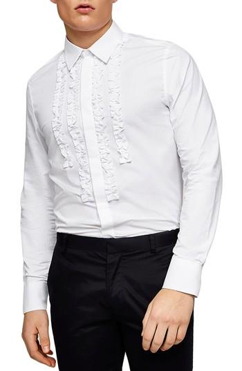 Men's Topman Slim Fit Ruffle Dress Shirt - White