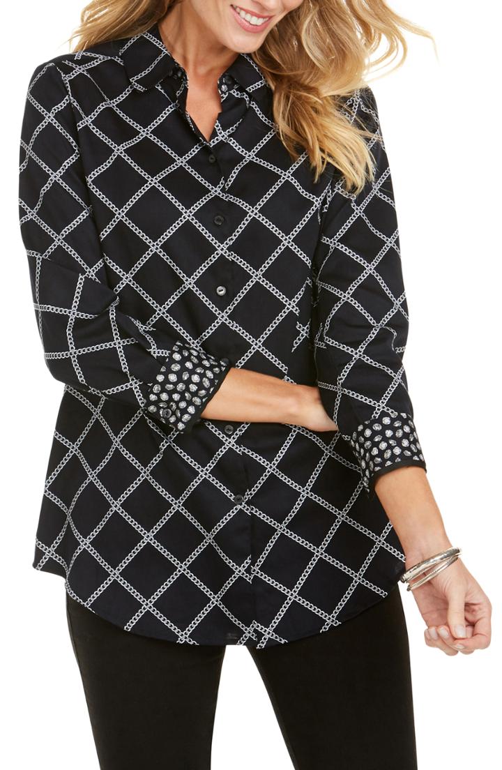 Women's Foxcroft Faith Jeweled Chains Shirt - Black