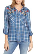 Women's Billy T Embroidered Plaid Roll Tab Shirt - Blue