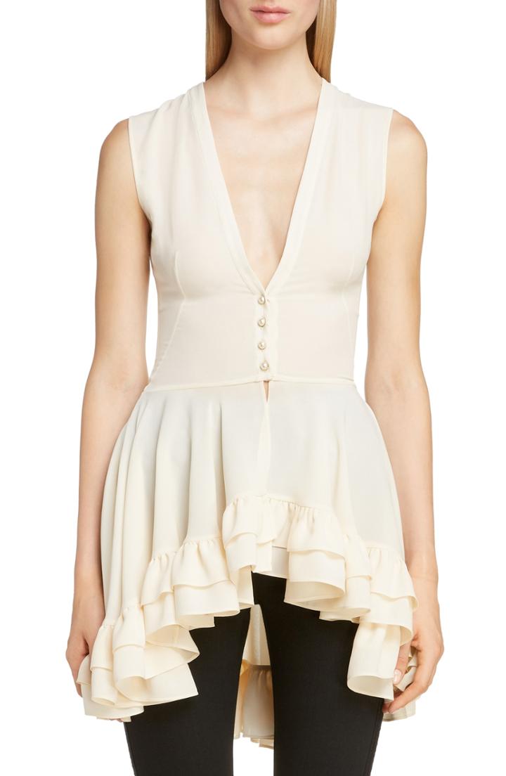 Women's Alexander Mcqueen Silk Georgette Ruffle Peplum Top