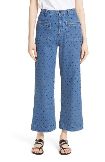 Women's Ulla Johnson Niko Polka Dot Crop Flare Jeans - Blue