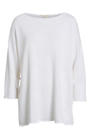 Women's Eileen Fisher Side Tie Organic Linen Sweater - White