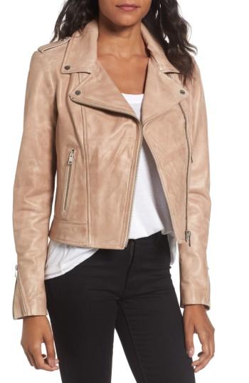 Women's Lamarque Donna Lambskin Leather Moto Jacket - Beige