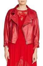 Women's Maje Belt Detail Leather & Suede Jacket - Red