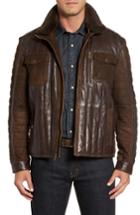 Men's Flynt Genuine Shearling Trim Leather Bomber Jacket - Brown