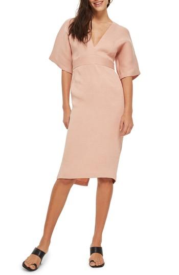 Women's Topshop Text V-plunge Midi Dress Us (fits Like 0) - Pink