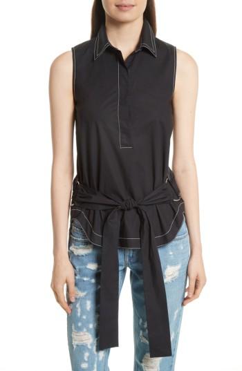 Women's Derek Lam 10 Crosby Tie Waist Cotton Poplin Top - Black