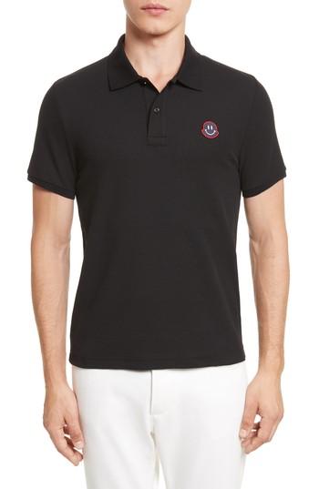 Men's Moncler Smile Logo Pique Polo, Size - Black