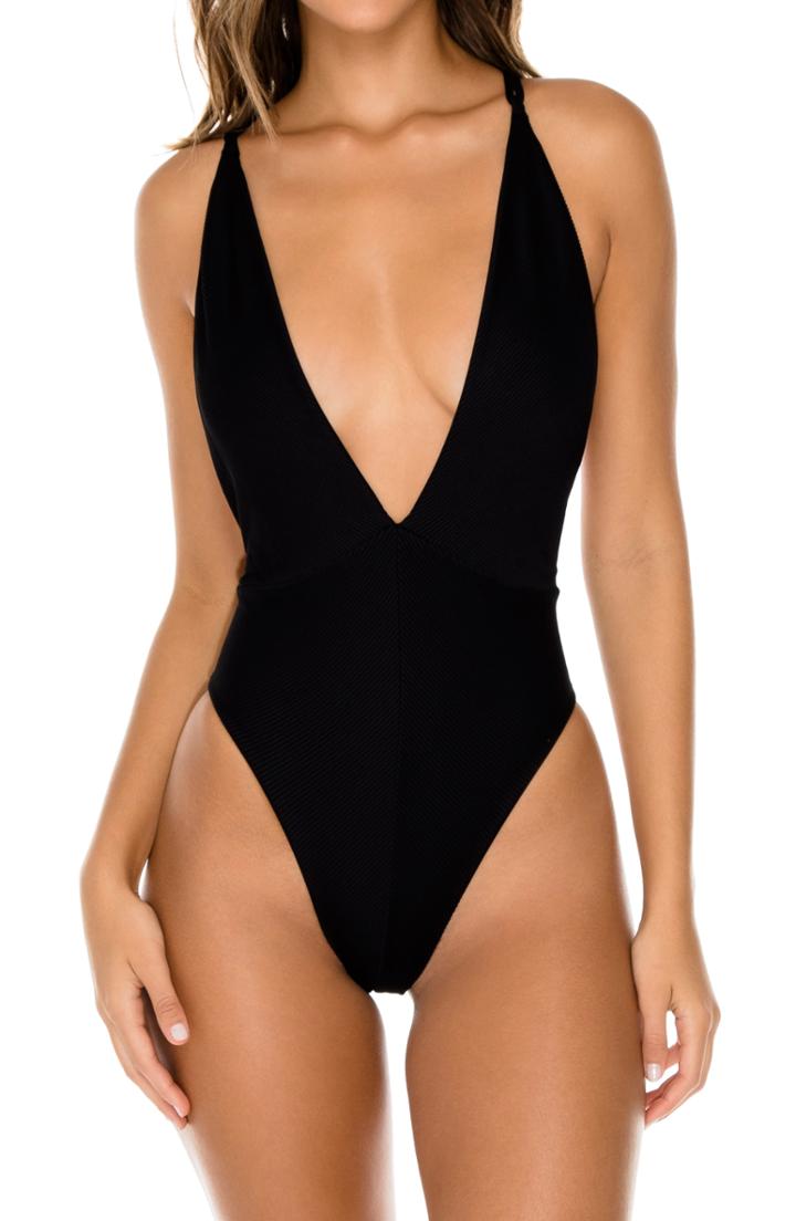 Women's Luli Fama Deep-v Cross Back One-piece Swimsuit - Black