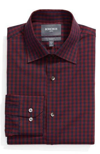 Men's Bonobos Timber Trim Fit Stretch Check Dress Shirt .5 - 33 - Red
