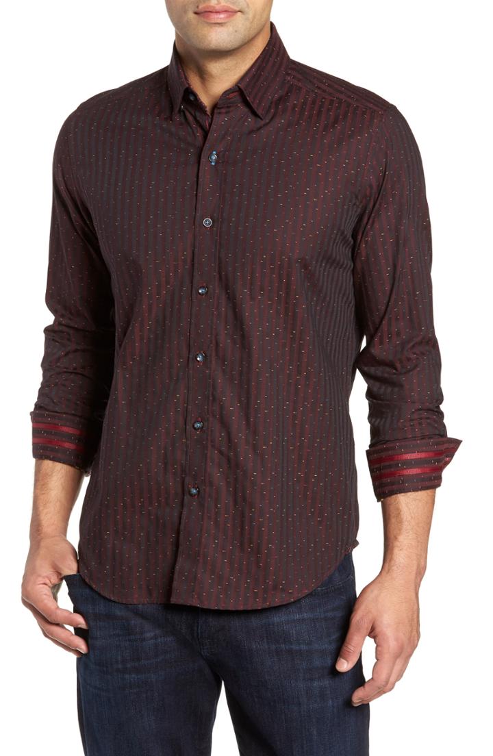 Men's Robert Graham Mcdermott Tailored Fit Print Sport Shirt, Size - Red