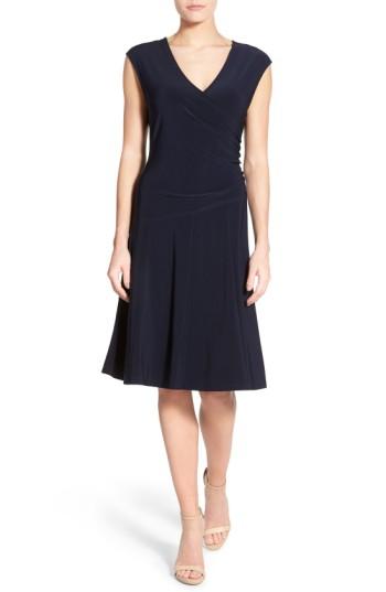 Women's Nic+zoe Matte Jersey Faux Wrap Fit & Flare Dress - Blue