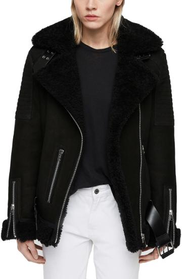 Women's Allsaints Garrix Genuine Shearling Jacket - Black