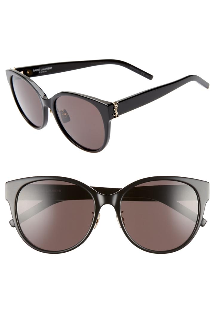 Women's Saint Laurent 57mm Round Sunglasses - Black/ Black