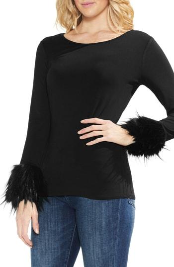 Women's Vince Camuto Faux Fur Cuff Top - Black