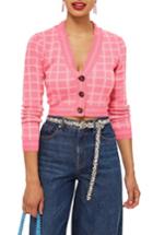 Women's Topshop Check Crop Cardigan Us (fits Like 0) - Pink
