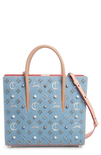 Christian Louboutin Medium Paloma Studded Denim & Leather Tote - Blue