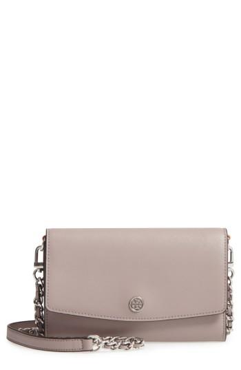 Women's Tory Burch Parker Leather Wallet On A Chain - Metallic