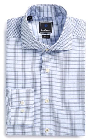 Men's David Donahue Trim Fit Check Dress Shirt .5 34/35 - White