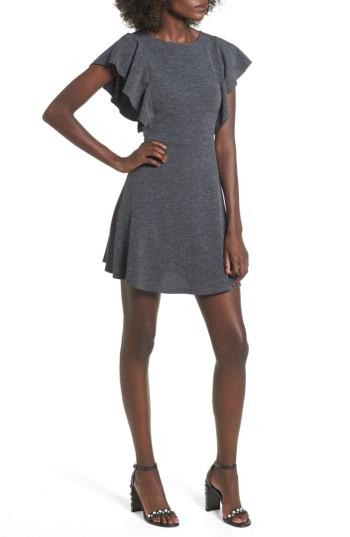 Women's Soprano Ruffle Sleeve Knit Minidress - Grey