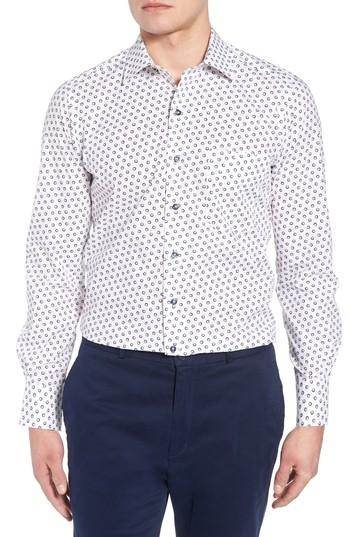 Men's David Donahue Regular Fit Dot Print Sport Shirt - White