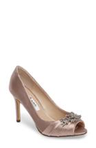 Women's Nina Rumina Embellished Peep Toe Pump M - Beige