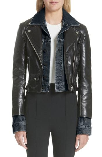 Women's Alexander Wang Denim & Leather Layered Jacket - Black