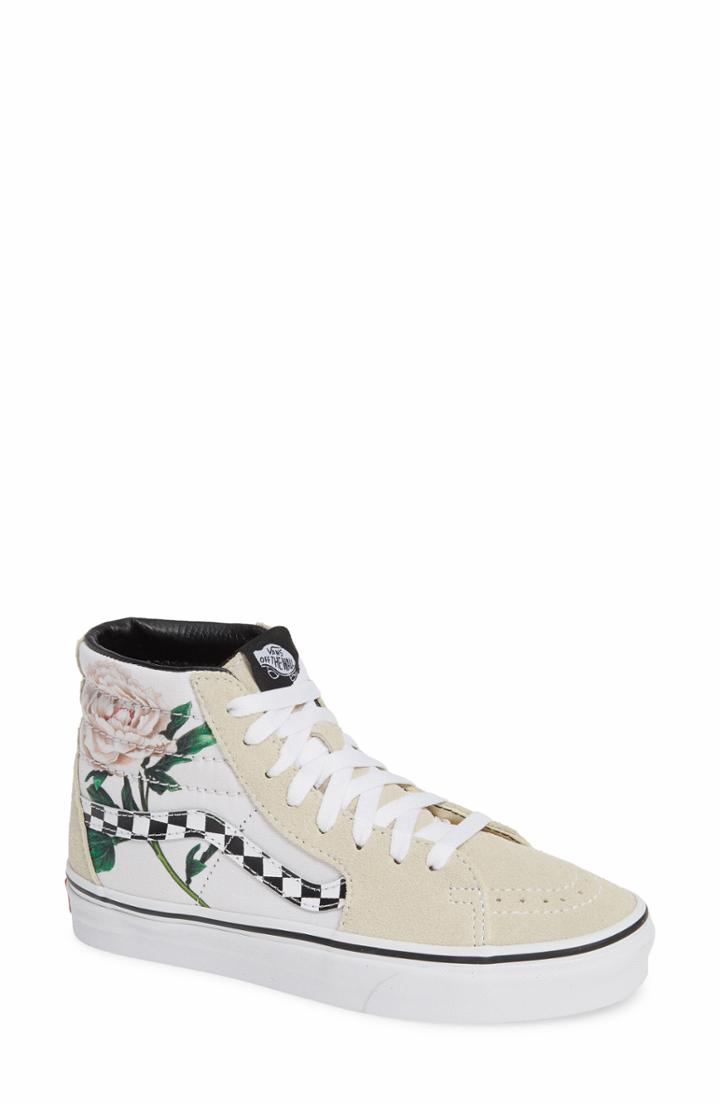 Women's Vans Sk8-hi Checker Floral High Top Sneaker M - Beige