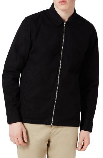 Men's Topman Herringbone Zip Shirt Jacket - Black