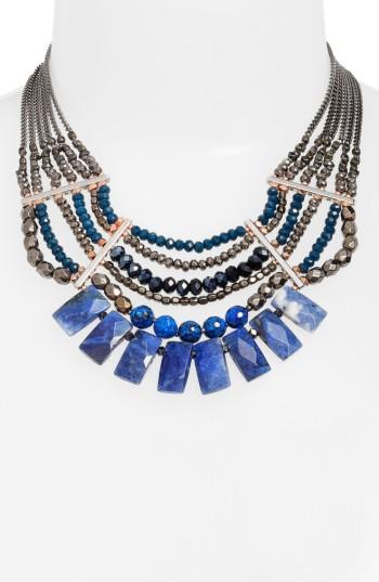 Women's Nakamol Design Semiprecious Stone Beaded Fringe Collar Necklace