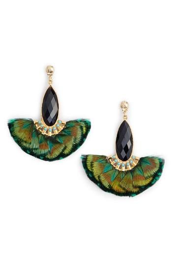 Women's Gas Bijoux Mini Serti Paon Feathered Drop Earrings