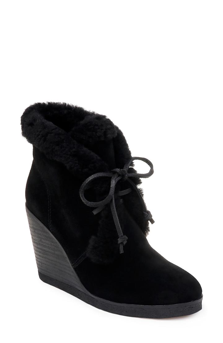 Women's Splendid Catalina Faux-shearling Wedge Bootie M - Black