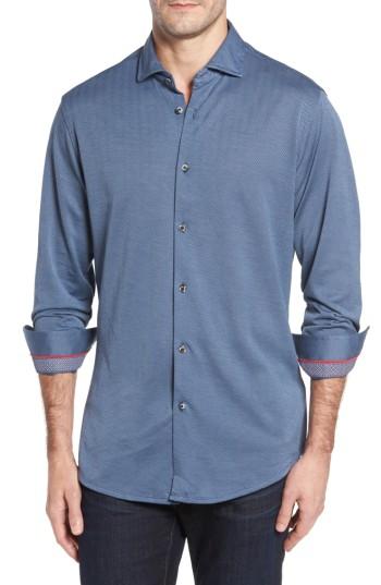 Men's Stone Rose Slim Fit Herringbone Knit Sport Shirt (s) - Blue