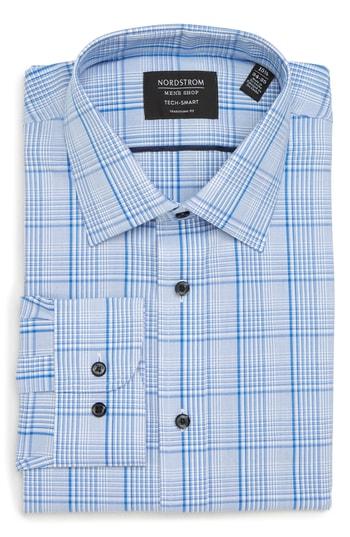 Men's Nordstrom Men's Shop Tech-smart Traditional Fit Plaid Dress Shirt 32/33 - Blue
