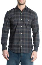 Men's Eleventy Slim Fit Plaid Western Shirt - Grey