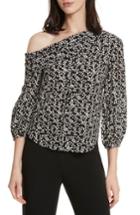 Women's Saloni Ness Print Silk Off The Shoulder Top - Black