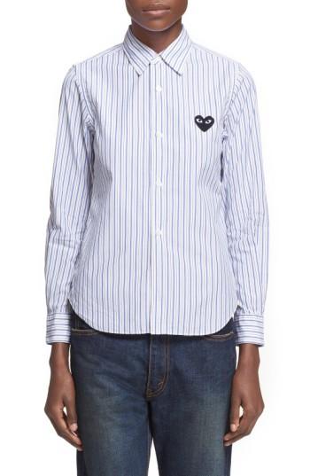 Women's Comme Des Garcons Play Stripe Shirt - Blue
