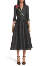 Women's Carolina Herrera Sequin Flower Silk A-line Dress - Black