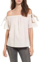 Women's Soprano Stripe Cotton & Linen Off The Shoulder Top - Yellow