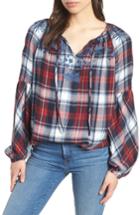 Women's Vince Camuto Embroidered Plaid Peasant Blouse, Size - Red