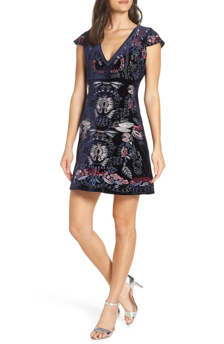 Women's Foxiedox Yolanda Velvet Embroidered Dress