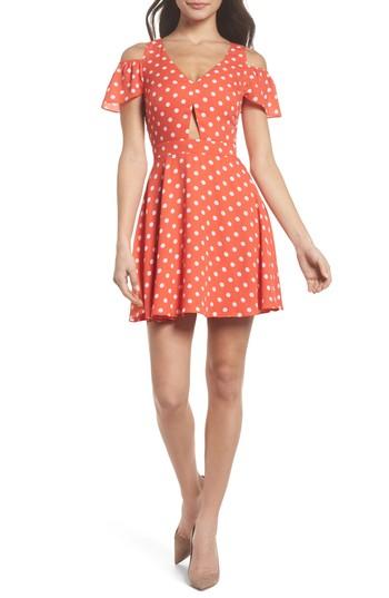 Women's Ali & Jay Polka Dot Cold Shoulder Fit & Flare Dress - Orange