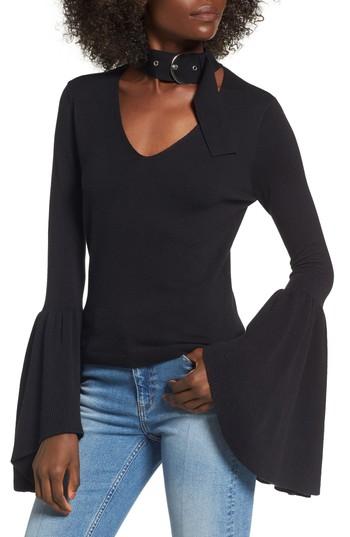 Women's Leith Buckled Choker Bell Sleeve Sweater, Size - Black