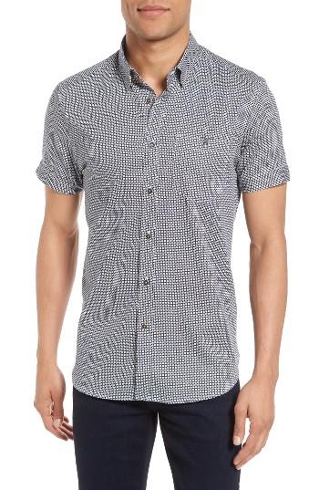 Men's Ted Baker London Munkee Extra Slim Fit Diamond Print Sport Shirt (s) - Blue